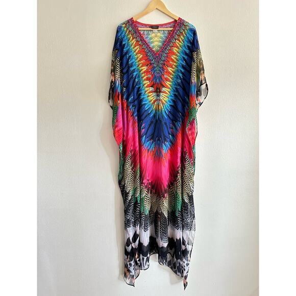 Sakkas Georgettina Flowy Rhinestone V Neck Long Caftan Dress/Cover Up - Picture 3 of 8